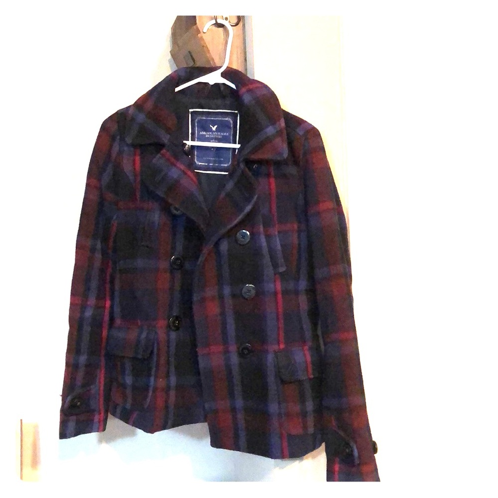 American Eagle Plaid Pea Coat